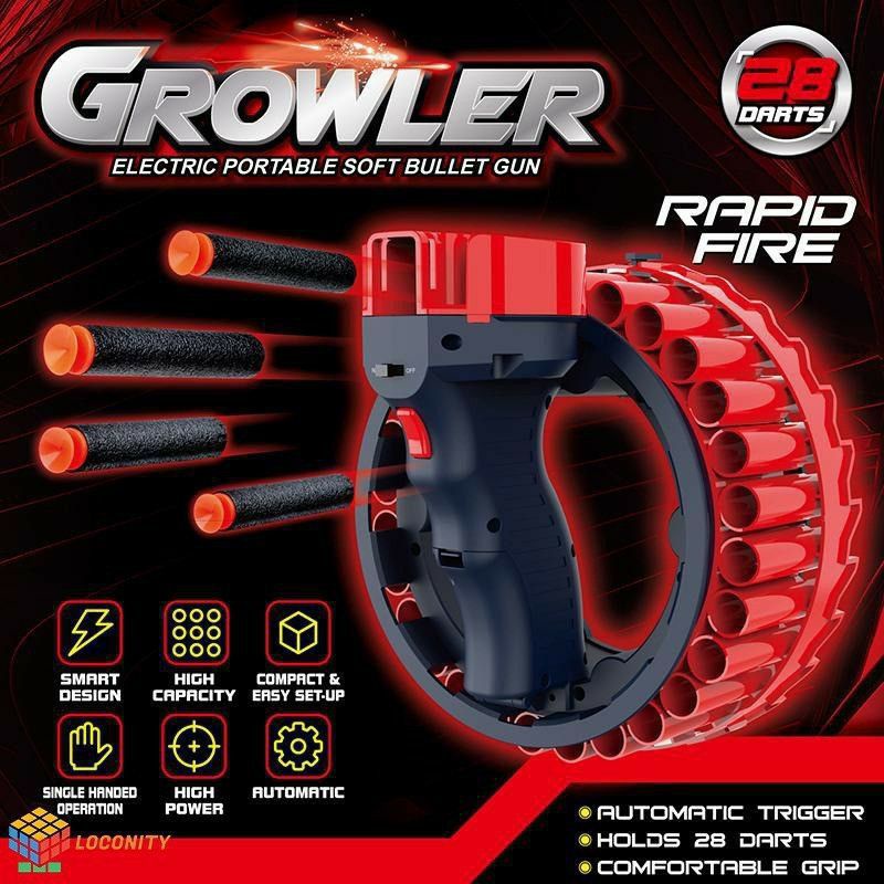 AJ Mainan Anak Pistol Tembak Tembakan Nerf Peluru Otomatis GROWLER RAPID FIRE 28 Darts Automatic Soft Gun