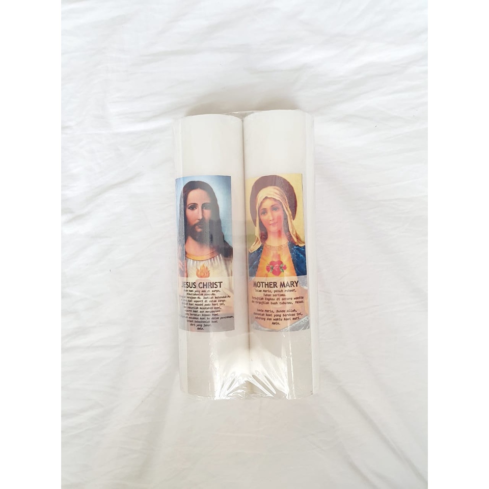 Lilin Doa Katolik Gambar Bunda Maria dan Tuhan Yesus 5x20/ 1 pasang