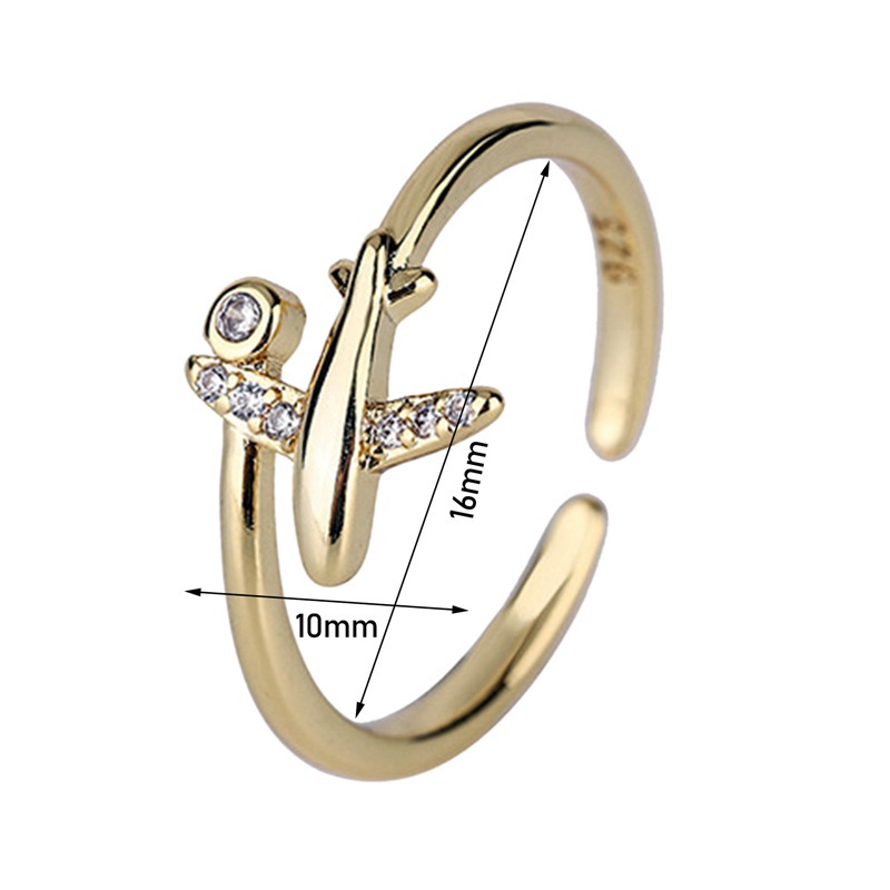 Fancyqube Perhiasan Cincin 925 Sterling Silver Model Terbuka Bentuk Pesawat Airport Aksen Zirkon Gaya Jepang Korea Untuk Wanita