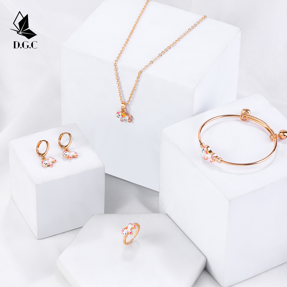 ♥✅COD✨Titanium Set Perhiasan Fashion Kalung Gelang Cincin Anting Korea Perhiasan Anak Satu Set D412