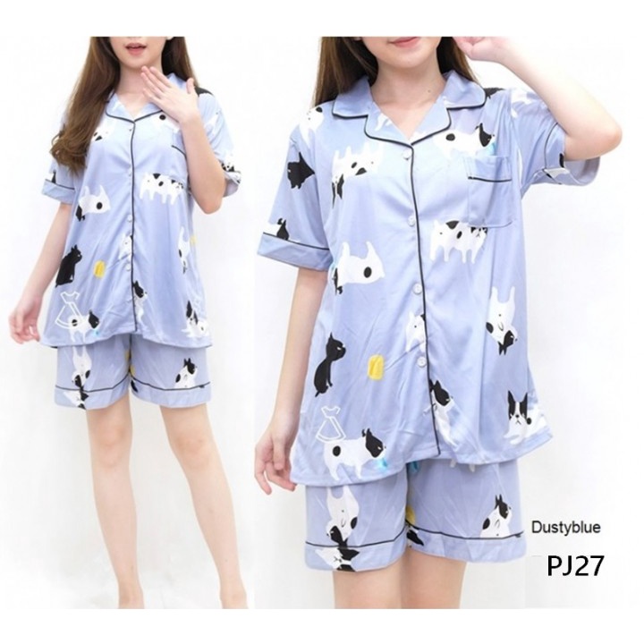 PJ27 - Setelan piyama celana pendek baju tidur busui friendly