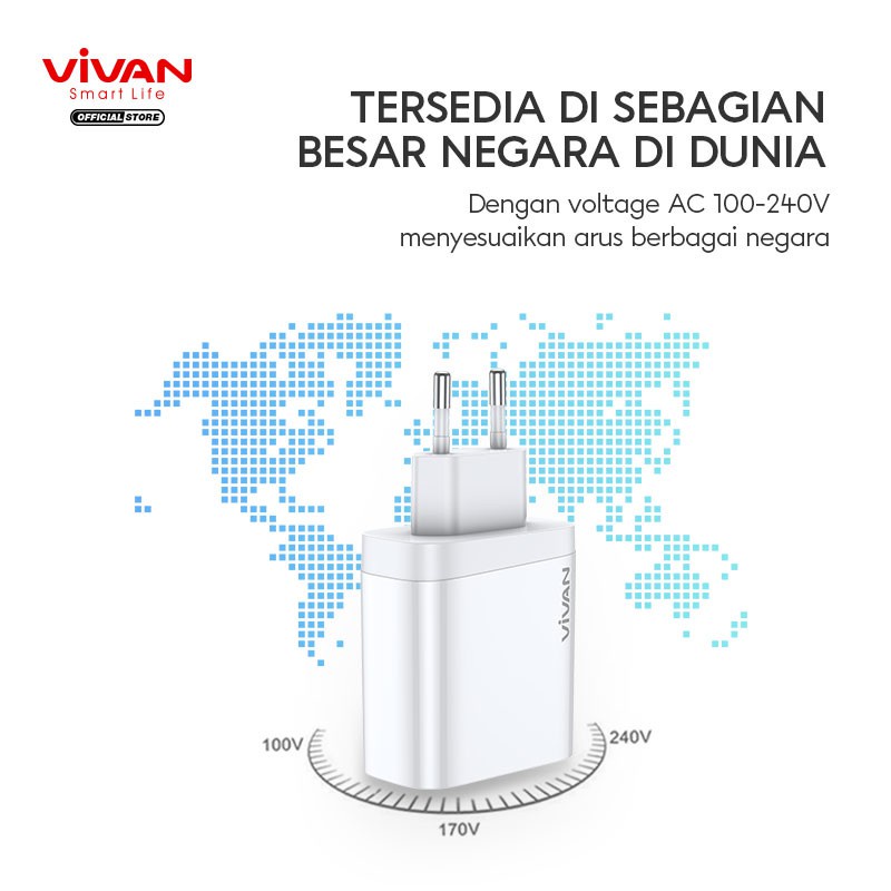 MINIGO~Charger VIVAN Power Turbo 30 30W 5A Quick Charging Fast Charging QC 4.0 + Type C Port Smart Protection - Garansi Resmi 1 Tahun