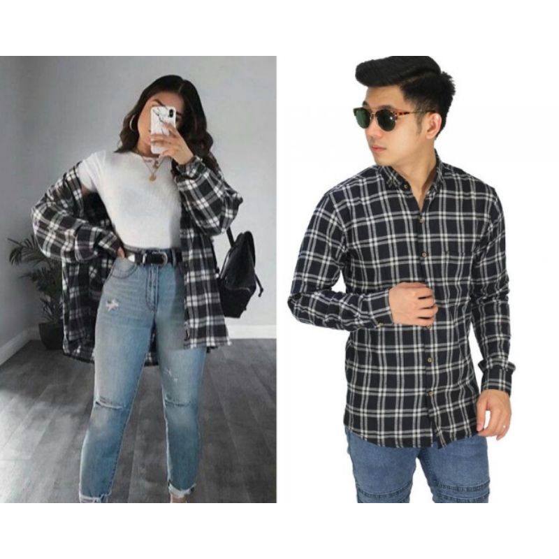 KEMEJA FLANEL GARIS PUTIH KEMEJA PRIA WANITA KEMEJA FLANNEL LENGAN PANJANG KEMEJA FLANEL UNISEX KEMEJA FLANEL IMPORT L