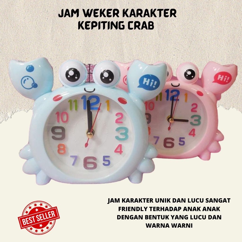 BISA COD!! JAM WEKER KARAKTER KEPITING CRAB LUCU - JAM ALARM - JAM MEJA ALPUKAT - JAM KARAKTER UNIK DAN LUCU