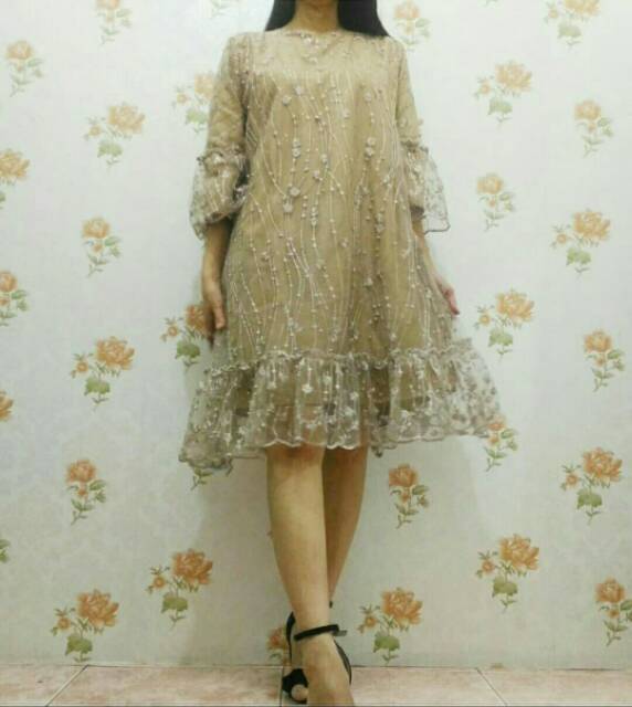 Dress Party A line dress full brukat Ld 100 cm Ken-050