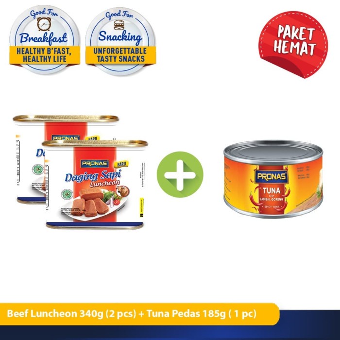 

sa2011aa Pronas Paket Lengkap Luncheon Sapi 340G&Tuna Pedas 185G Bundling 3 Pcs Xa20X1