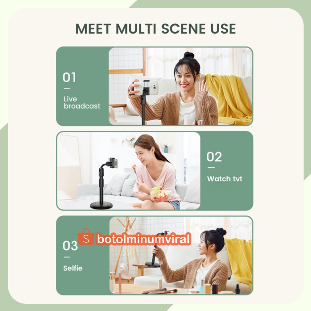 Phone Stand Holder Handphone Hape HP Standing Selfie Broadcasting Tempat HP di meja untuk Zoom Pegangan HP di Meja Putar Kuat Kokoh 360 Derajat