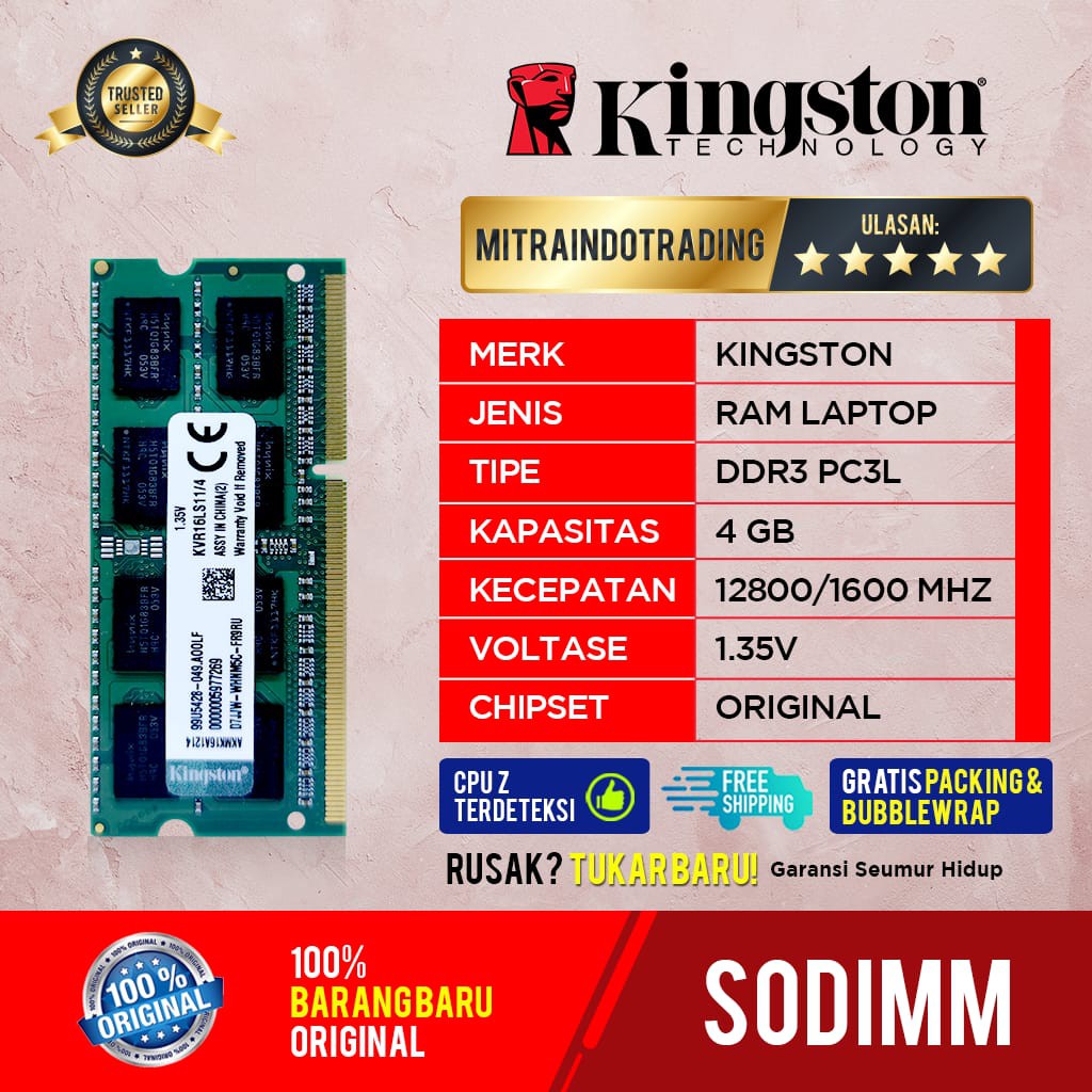 RAM KINGSTON SODIMM DDR3L 4GB PC 12800