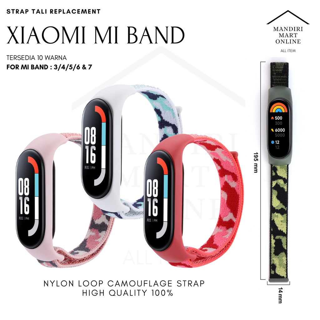 Strap Nylon Camouflage Xiaomi Mi band 7 6 5 4 3 / Tali Miband 3/4/5/6/7 Nilon Motif Camo