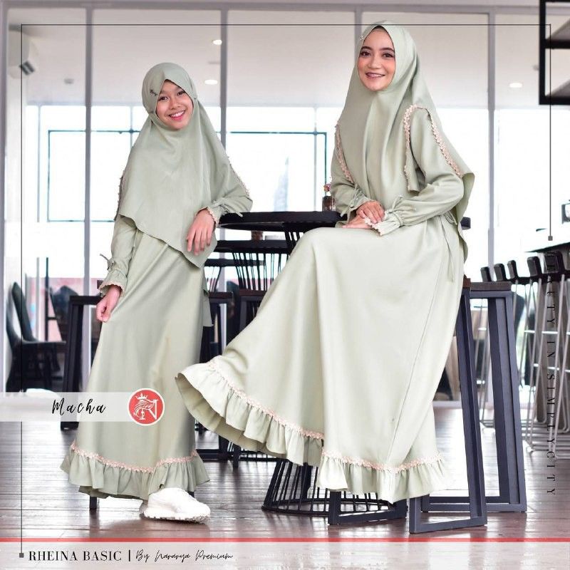 TERLARIS SET  RHEINA BASIC  DRESS BY NARARYA PREMIUM MATCHA