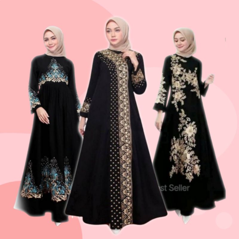 ABAYA TURKEY BORDIR ARAB SAUDI ELEGAN MODEL TERBARU MEWAH GAMIS SYARI WANITA DEWASA IBU MUSLIMAH SIM