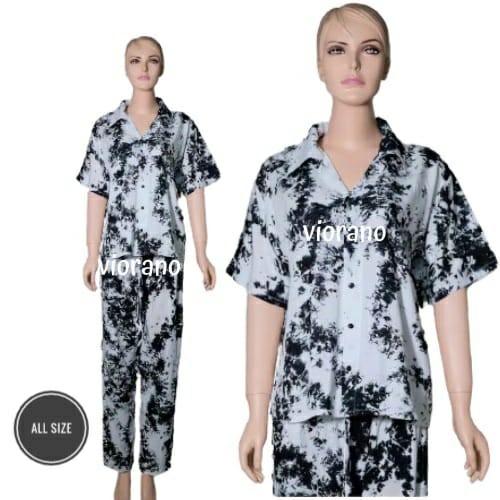 Jumbo Set Tie Dye Piyama Panjang Katun Adem Premium / Baju Tidur Tie Dye Wanita / Tie Die Set Pajama