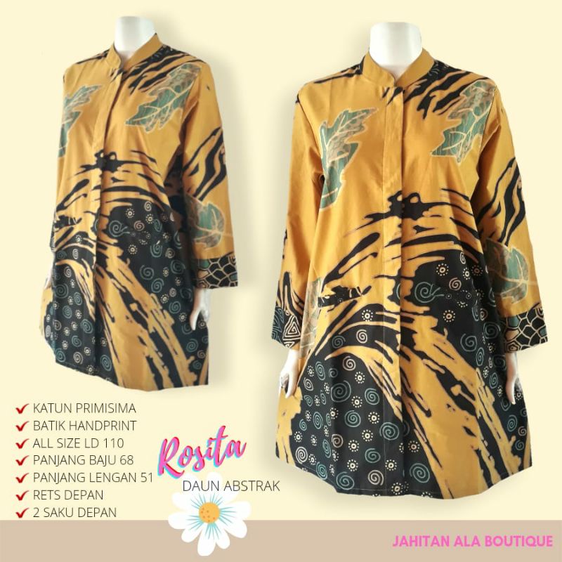 Blouse Batik Wanita Modern Atasan Batik Kerja Premium Motif Daun Abstrak Asli Solo