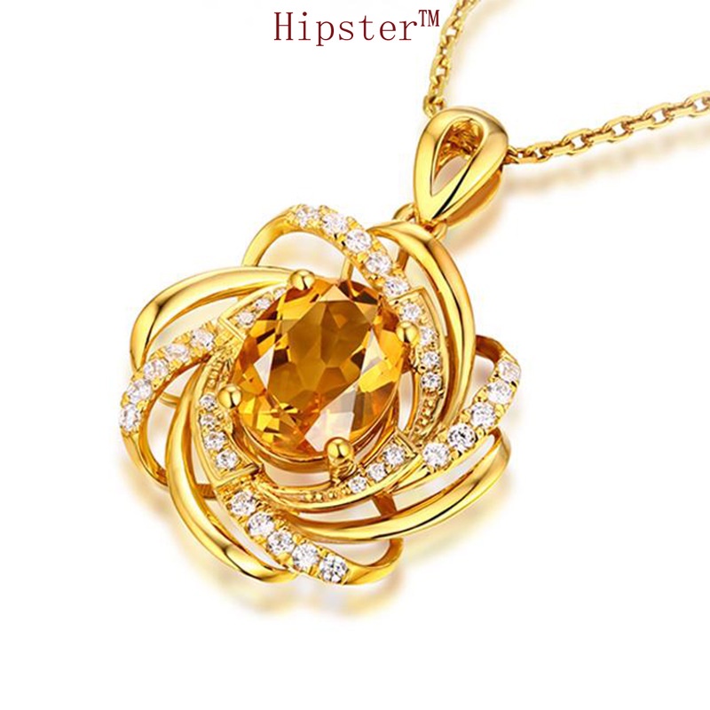 Best-Selling Light Luxury Natural Citrine Full Diamond Flower Gold Pendant Necklace