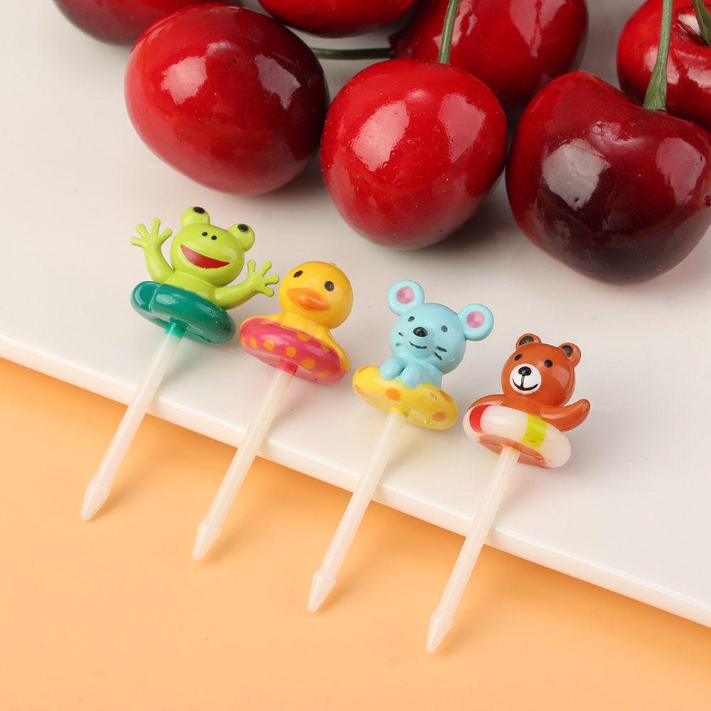 SOLIGHTER 8pcs/set Gift Children Fruit Forks Party Decoration Bento Crockery Kids Food Picks Plasic Tableware Reusable Cartoon Animal Koala Bear Duck Frog Toddler Dessert Cute Mini Toothpicks