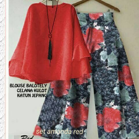 DeltaRA Set Kulot Amanda Merah Busana Muslim Setelan Muslim Kekinian
