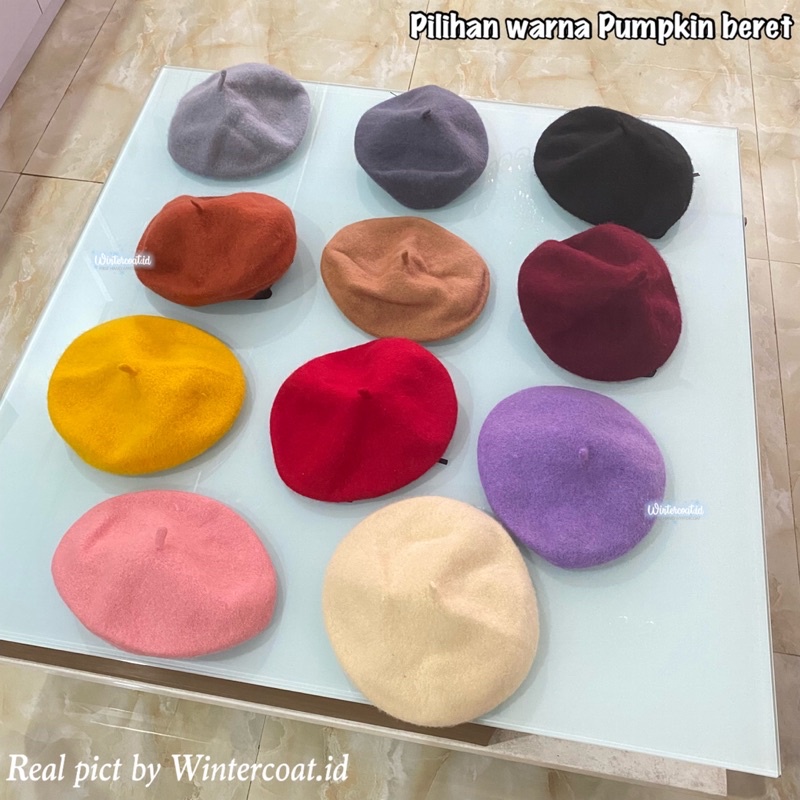 Beret Hat pumpkin wool topi pelukis wol baret vintage kupluk musim dingin wanita import korea