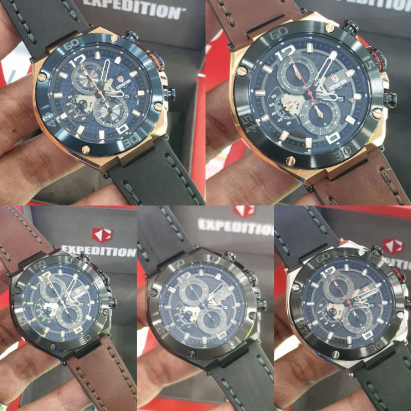 Jam TanganExpedition 6756 E 6756 Men tali Kulit Mesin Baterai Original 4,7cm garansi resmi Expe 1thn
