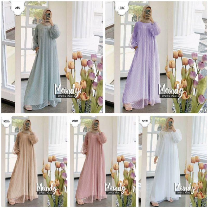 MX MEINDY / MAXI MEINDY MOSCREPE TILEDOT / GAMIS WANITA BRUKAT BAHAN MOSCREPE KOMBI TILE DOT