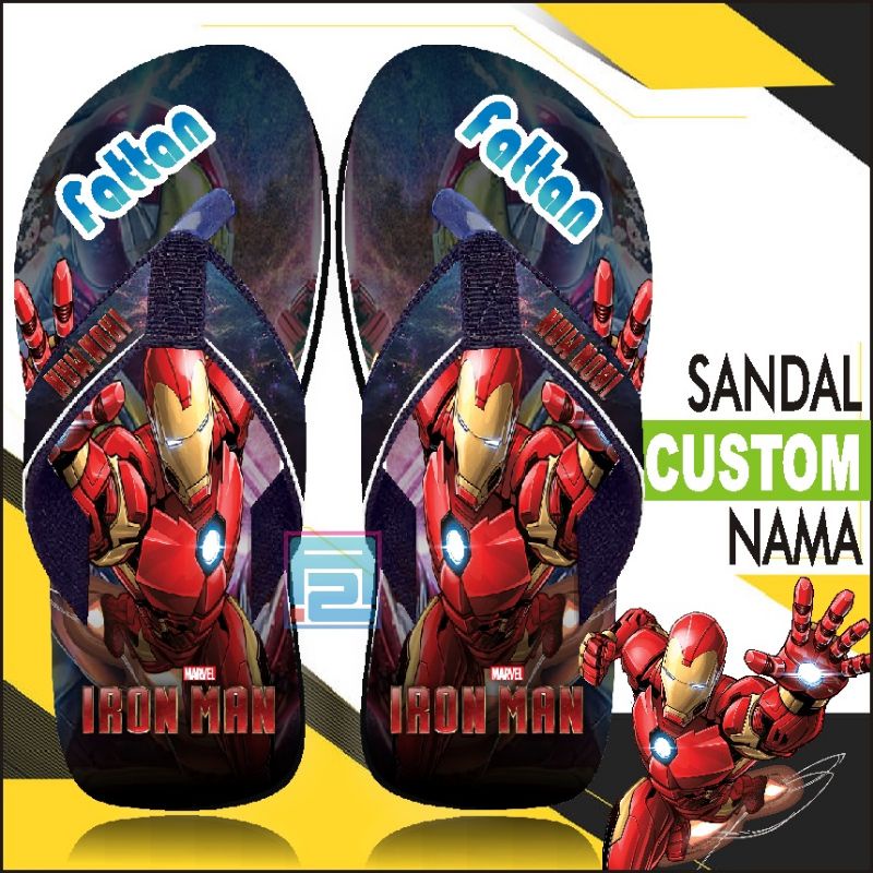 Sandal Custom Nama Karakter IRON MAN GRATIS Custom Suka Suka