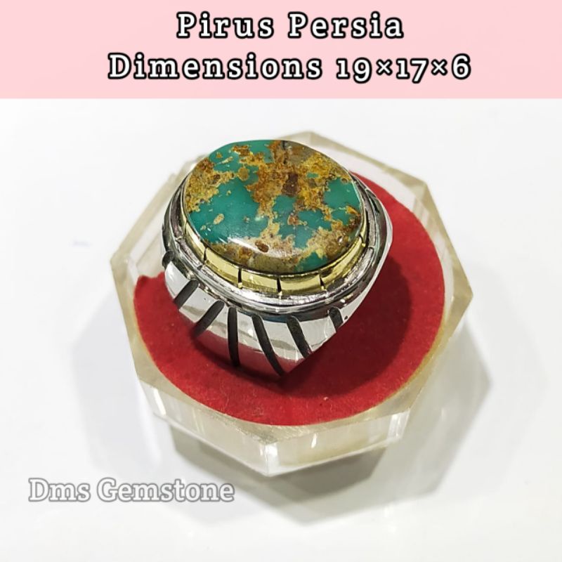 Cincin Permata Pirus Persia Asli Natural Super Mewah