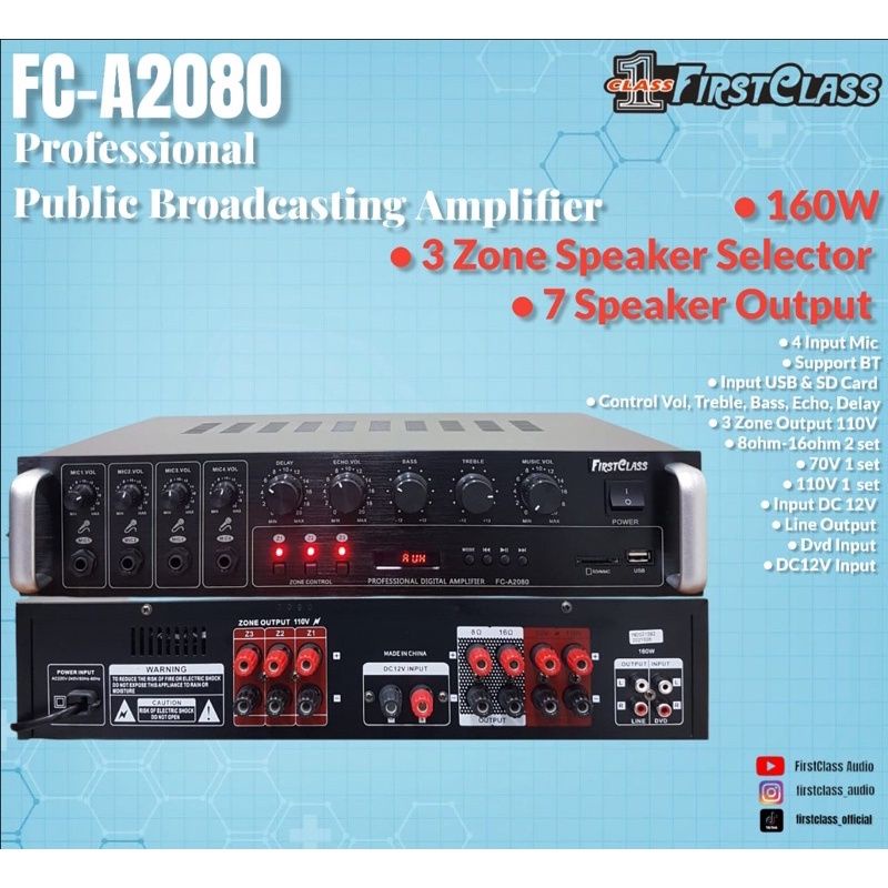 Amplifier Toa Masjid Firstclass FC- A2080 160Watt / TOA MASJID Amplifier Professional Garansi Resmi