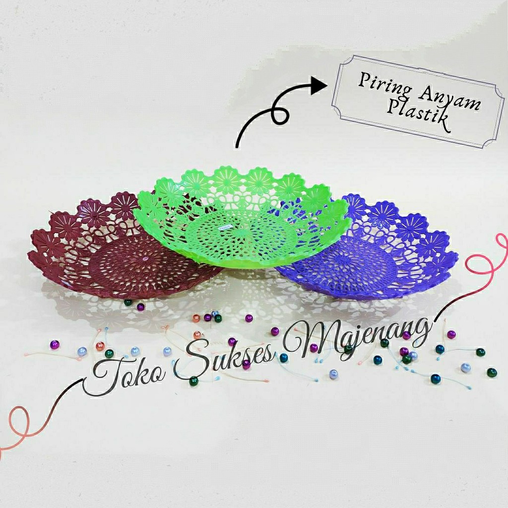 Piring Buah Plastik Piring Snack Piring Kue Piring Anyam Rotan Plastik Warna Motif Bunga Piring Anya