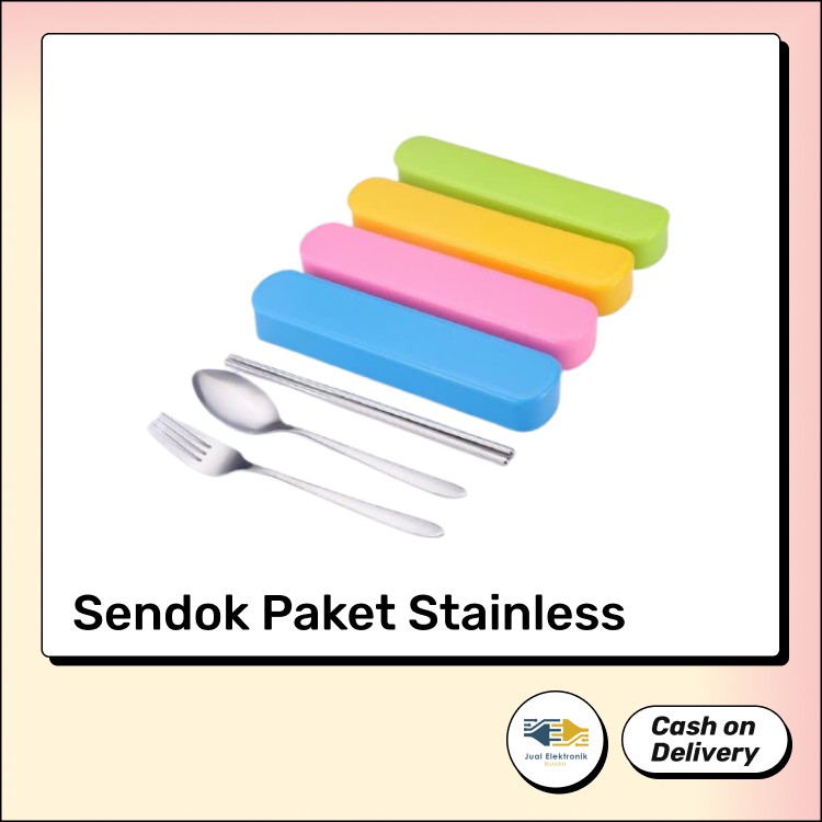 SENDOK PAKET STAINLESS Isi Garpu Sendok Sumpit Anti Karat Bahan Stainless  Free Kotak