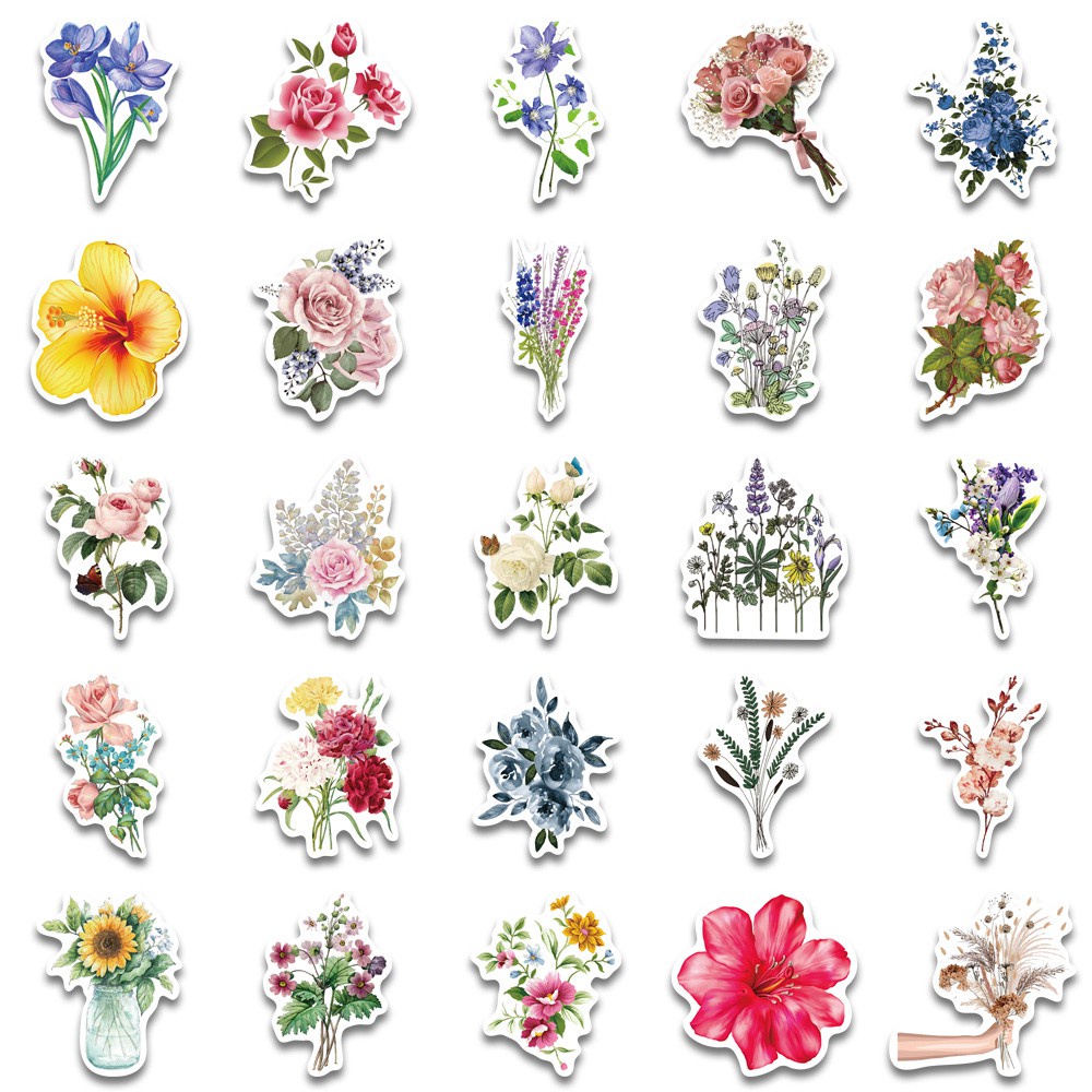 50Pcs Winzige Colorful Flowers Stickers Set Decoration Diary Planner DIY Album Gift