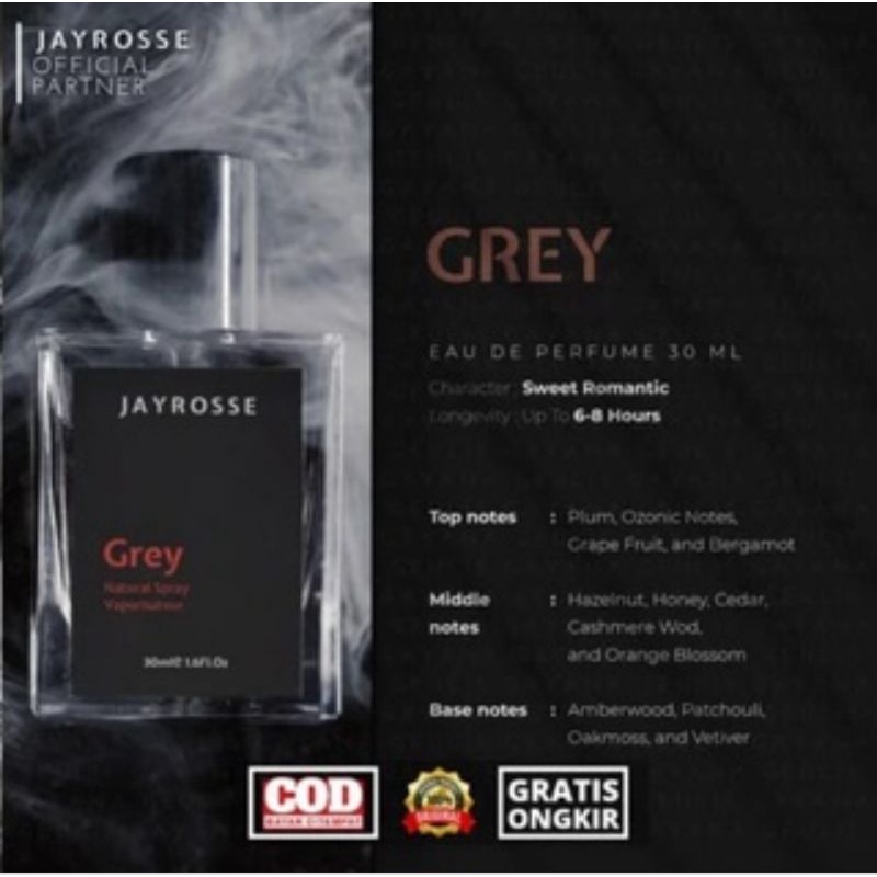 Beli 1 Gratis 1 Jayrosse Perfume GREY EDP 30ml | Parfum Pria Terlaris Garansi 100% Ori by Jayrosse//BAYAR DITEMPAT !!