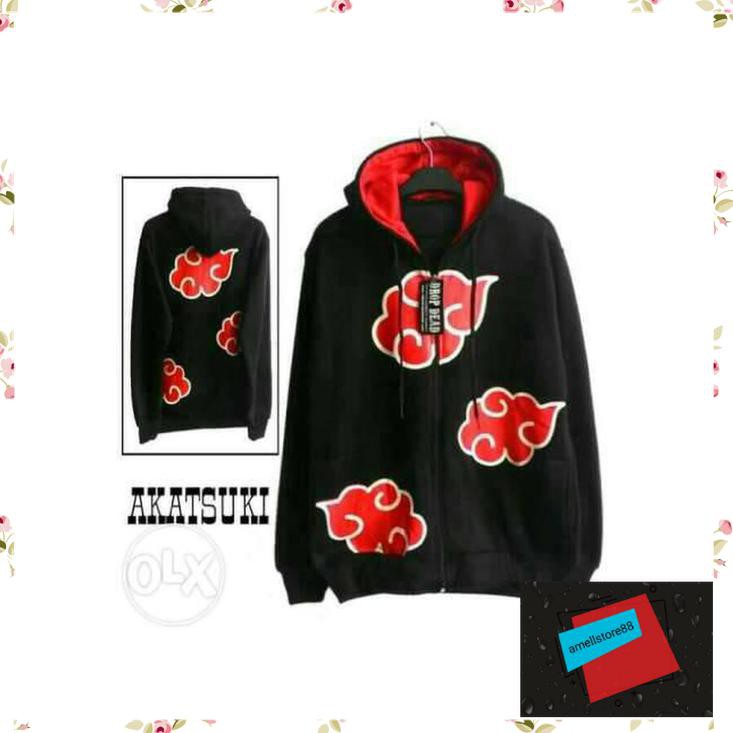 Jaket Pria parasut parka gunung Hoodie Anime Naruto Akatsuki Team Flecee Tebal KK136