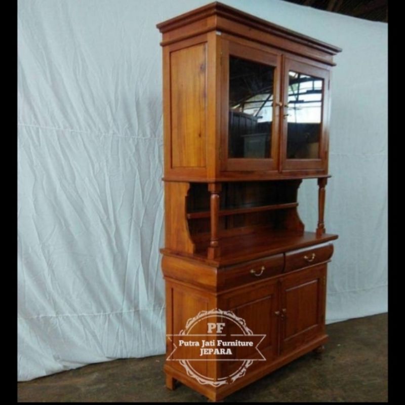 Lemari dapur /rak piring gerabah perlengkapan masak kayu jati