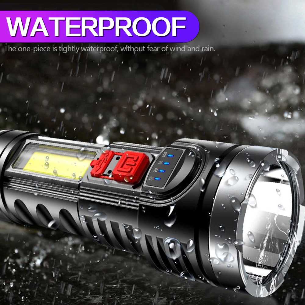 Senter LED Waterproof USB Cree XPE+COB 7800 Lumens / Senter LED Super Terang Jarak Jauh Anti Air / Senter Police SWAT Jarak Jauh Set Lengkap / Lampu Senter LED Police Super Terang Cas 2000 Meter / Alat Penerangan Jarak Jauh 1km Senter Luby Kecil Anti Air