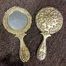 50pc Kaca cermin gagang bulat gold souvenir pernikahan