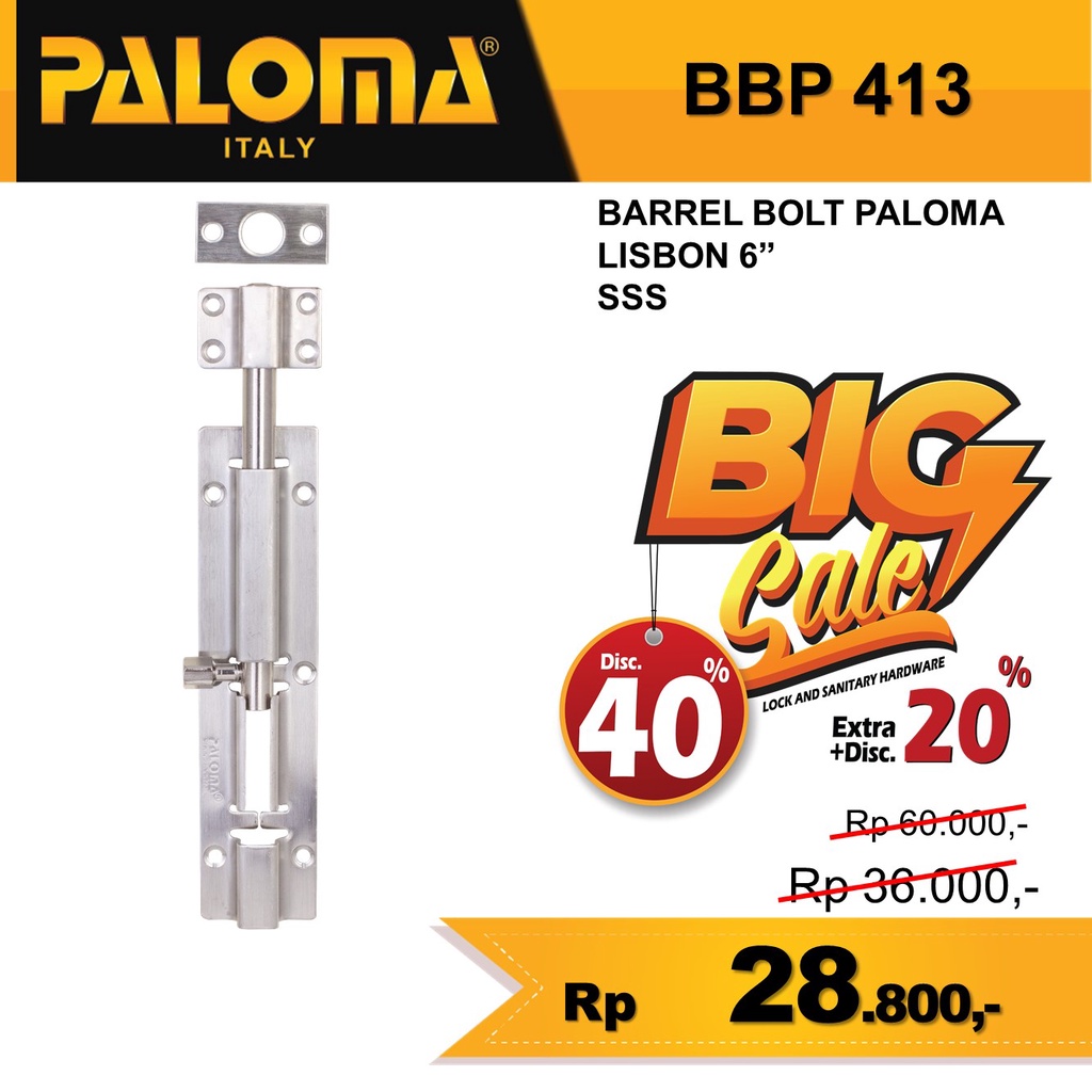 PALOMA BBP 413 GRENDEL SLOT PINTU 6 INCH (15CM)  BARREL BOLT SLOT STAINLESS STEEL SSS