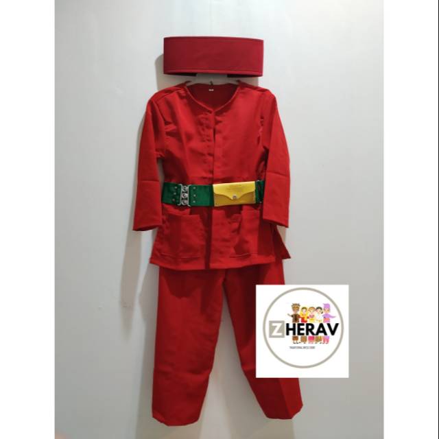 Baju adat Betawi Pitung  anak / Baju Pangsi anak Lengkap Peci + sabuk ukuran L (SD)