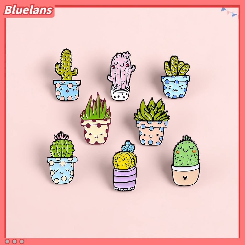 8pcs Bros Pin Enamel Bentuk Pot Tanaman Kaktus Aloe Mini Untuk Pakaian