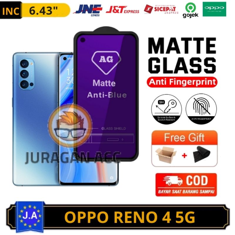 Tempered Glass Full Layar Anti Minyak Blue Matte Oppo Reno 4 5G TG Anti Radiasi Oppo Reno 4 5G