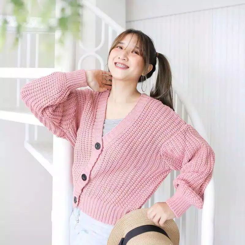 ELLENA BASIC OUTWEAR / MIDI KARDIGAN / KARDIGAN RAJUT PREMIUM / BASIC CARDIGAN-Dusty Pink