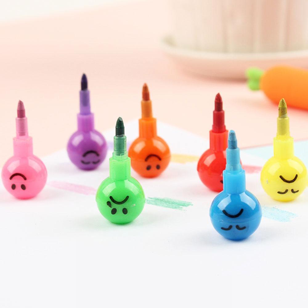 Timekey Pensil 7 Warna Motif Kartun Smiley / Grafitti Untuk Hadiah E6P5