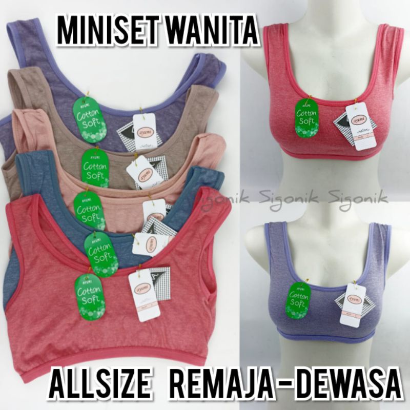 Miniset Bra Cewek Remaja Allsize Dewasa L fit XL Ayumi Cotton Soft Perempuan Wanita Katun Sport Pakaian Dalam Dalaman Motif Polos Karet Elastis BH Sigonik