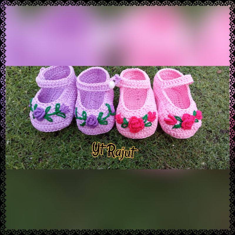 sepatu rajut bayi mix sulam embroidery