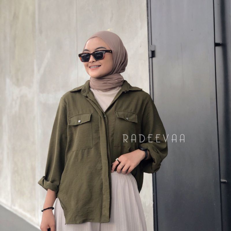 KEMEJA BASIC MOLLY CRINKLE SHIRT POCKET OVERSIZE