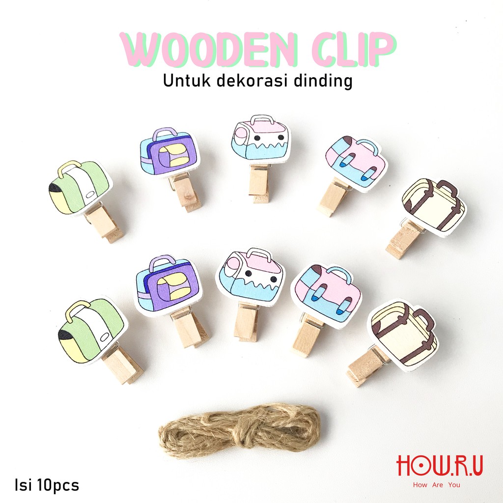 HOW.R.U | Wooden Clip Jepitan Foto untuk Dekorasi kamar dan pesta (+ String)