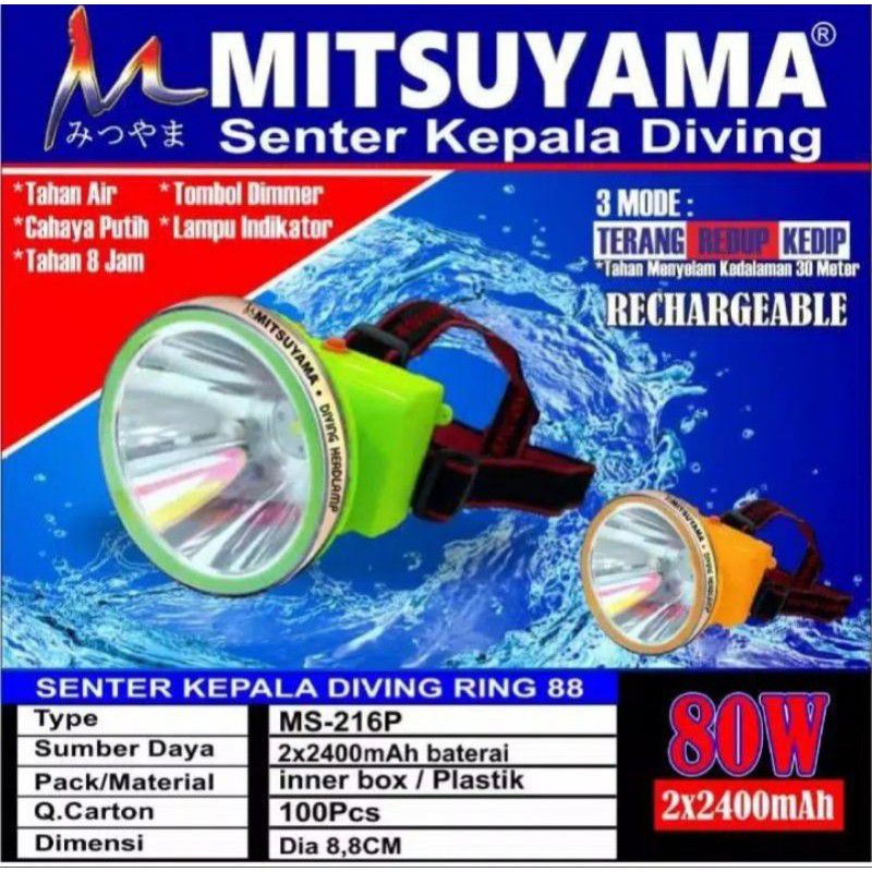 MITSUYAMA  Senter kepala Mitsuyama-216p/k diving 80 watt LED senter selam