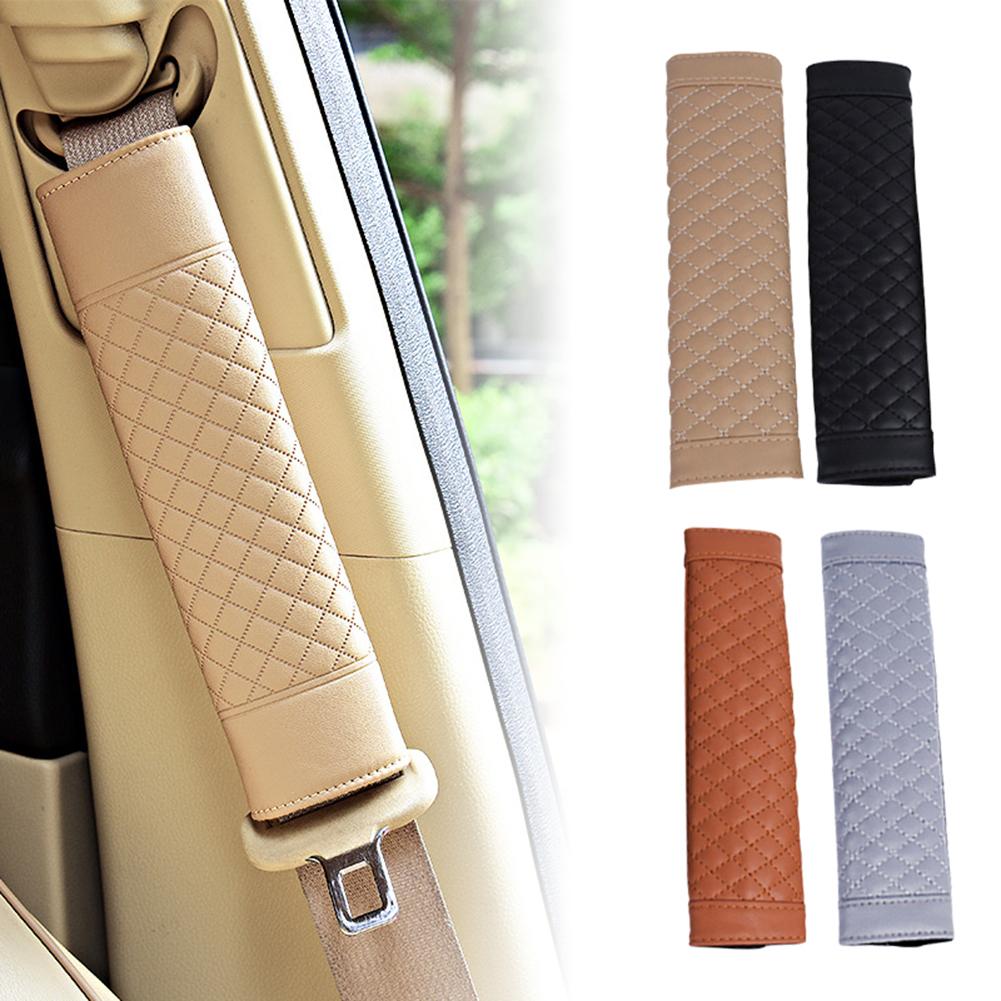 2pcs Cover Sabuk Pengaman Mobil PU Leather Pelindung Bahu Pad Padding Kulit Imitasi Car Seat Shoulder Strap Pad Cushion Cover Car Belt Protector Aksesoris