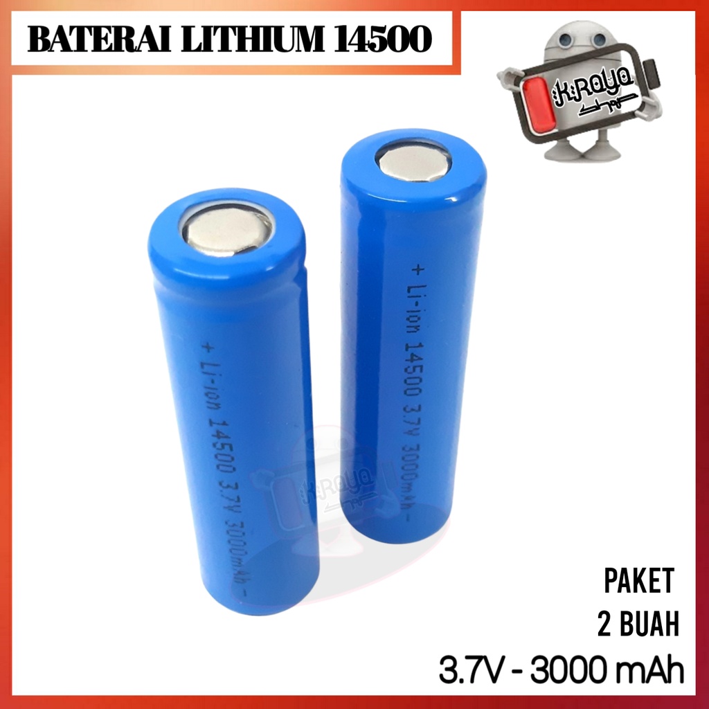 Baterai 14500 Cas/Charger Li-ION 3.7V - 3000mAh Paket 2 Buah