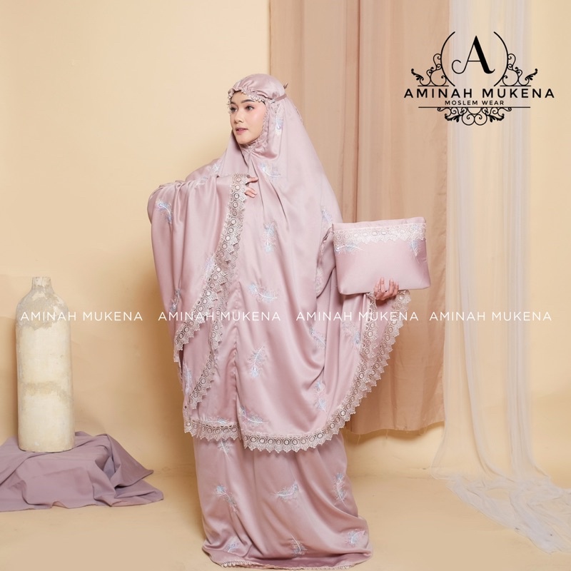 Mukena Dewasa Silky Bordir Mewah Merak Renda Alesya