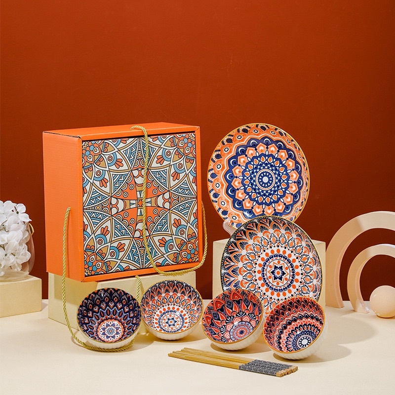 piring set 10pcs motif batik warna warni free box cocok buat hamper dan kado