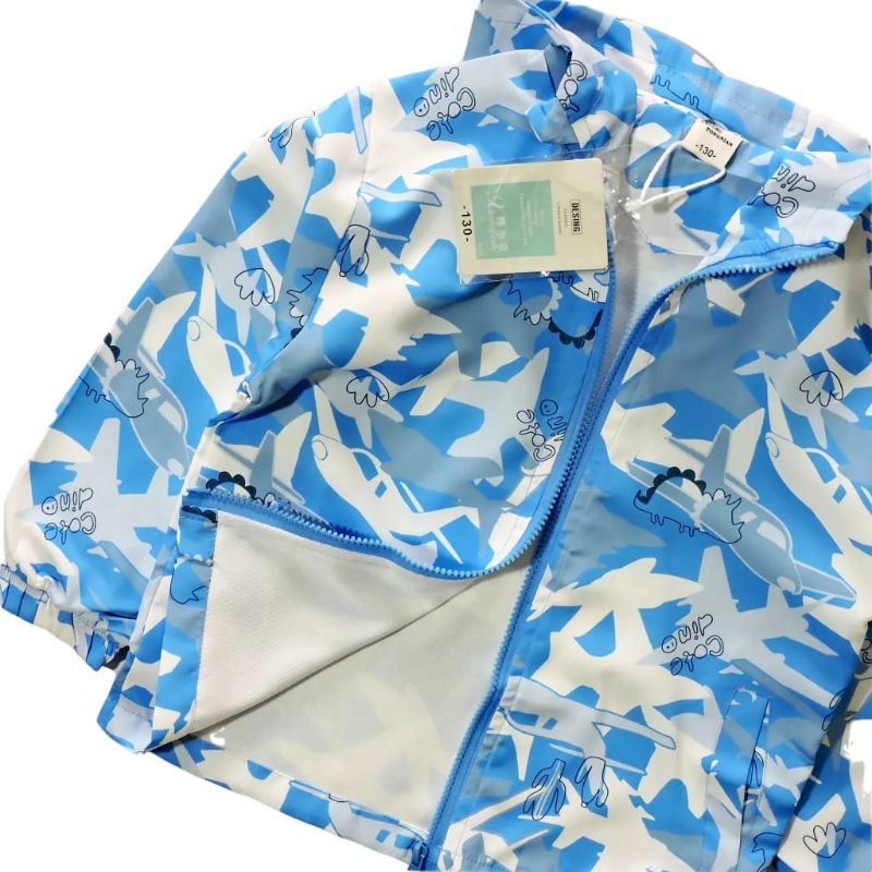Jaket Parasut Anak Laki Laki Import Model Hoodie Motif Dino Bahan Waterproof Usia 4 10 Tahun
